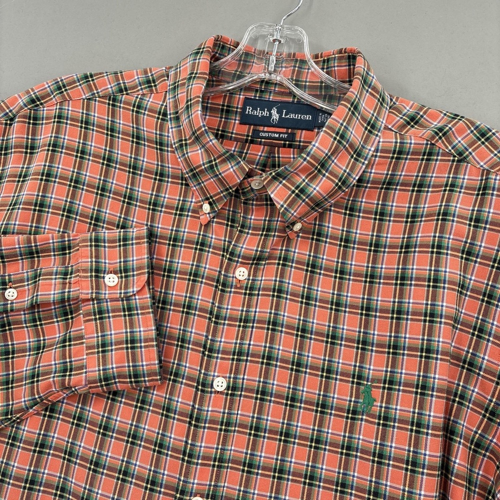 Ralph Lauren Shirt Mens 2XL Coral Orange Plaid Button Down Long Sleeve Custom